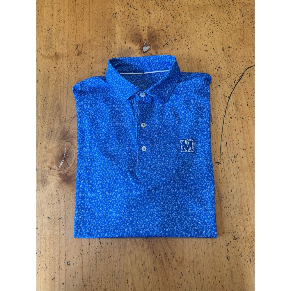 Johnnie-O Polo Size M Mens Blue Floral Print Short Sleeve Performance Golf Shirt
